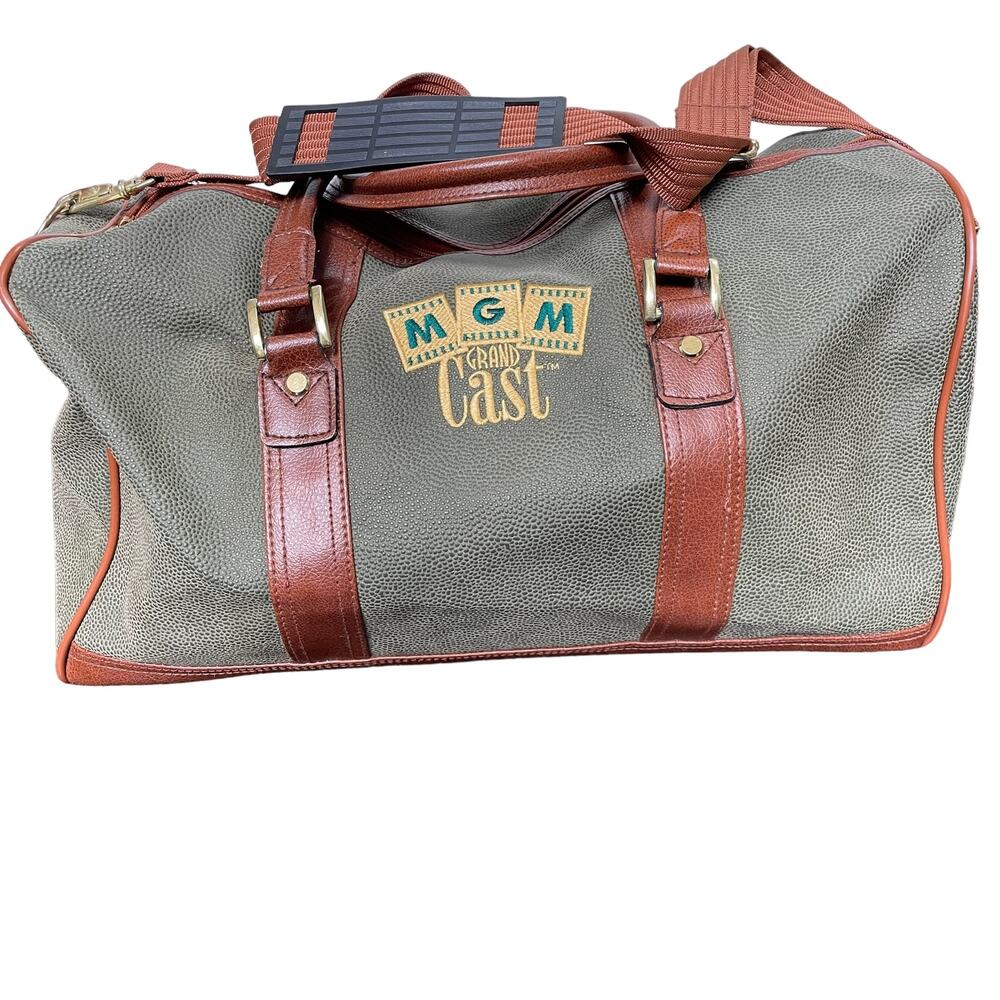 Vintage MGM Grand Luggage Cast Duffle Bag Casino Employee Travel Green Brown